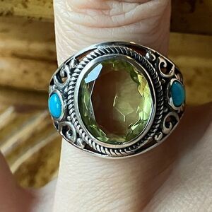Golden Quartz Sleeping Beauty Turquoise Sterling Silver Ring Size 7